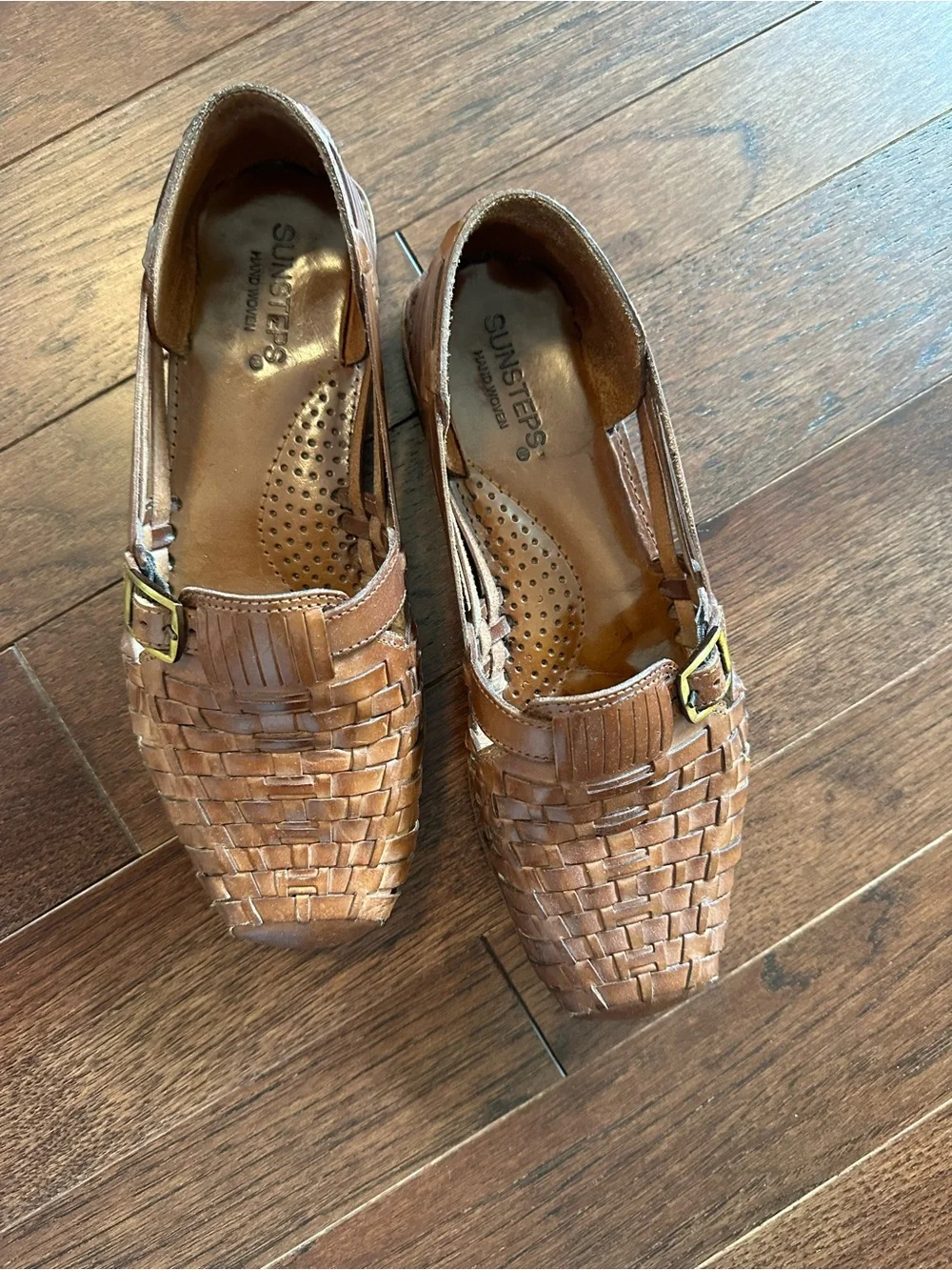 Women's Leather Huarache Slip-On Shoes with Buckle 7.5